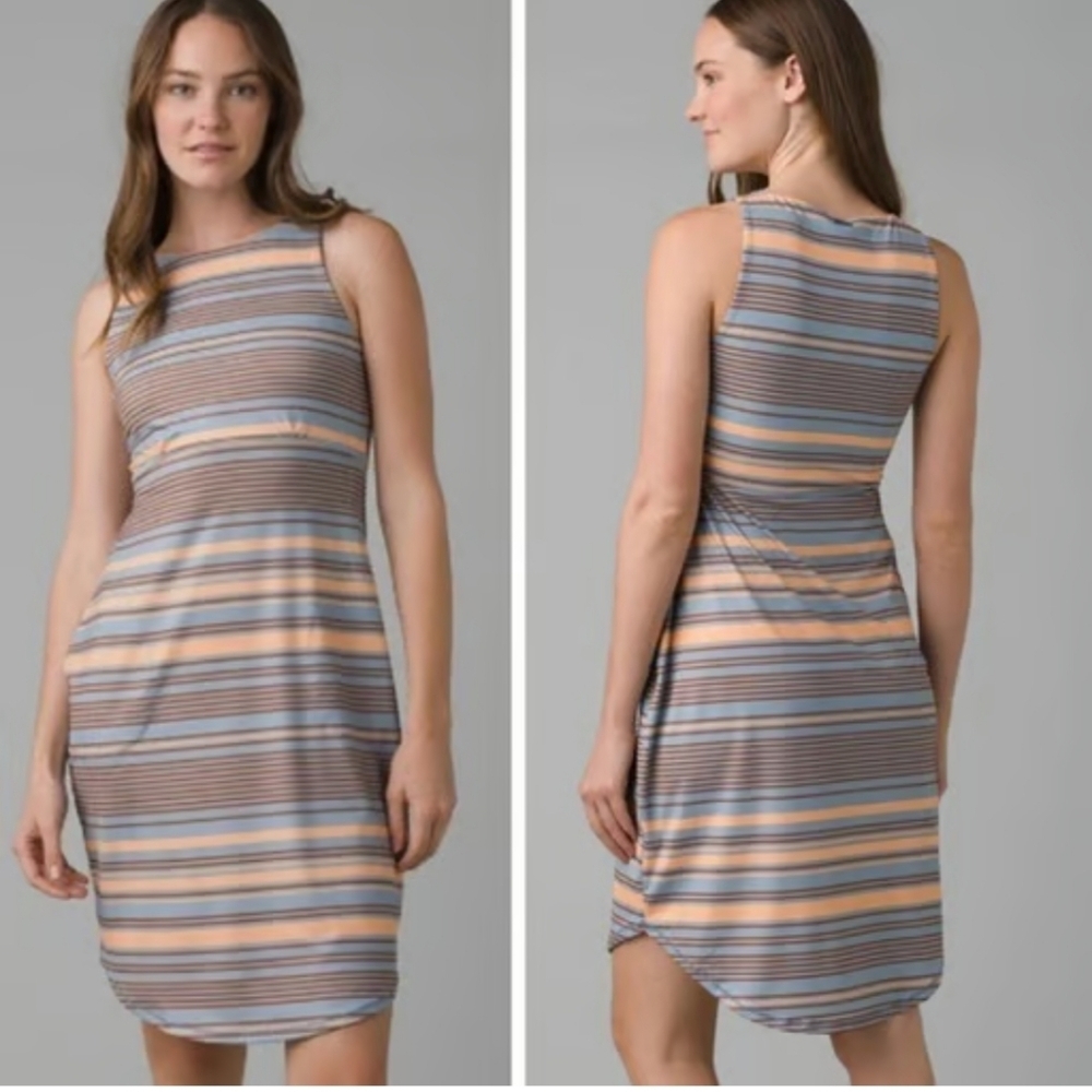 NWOT Prana emerald lake red clay striped sleeveless dress sz XS